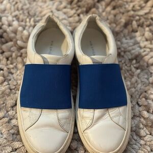 White and Blue Slip-On Sneakers